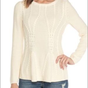 Cream Long Sleeve Cable Peplum Sweater